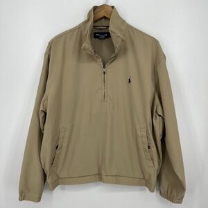 Polo Golf Ralph Lauren Windbreaker Jacket‎ Men's L Beige 1/2 Zip Pullover Pony
